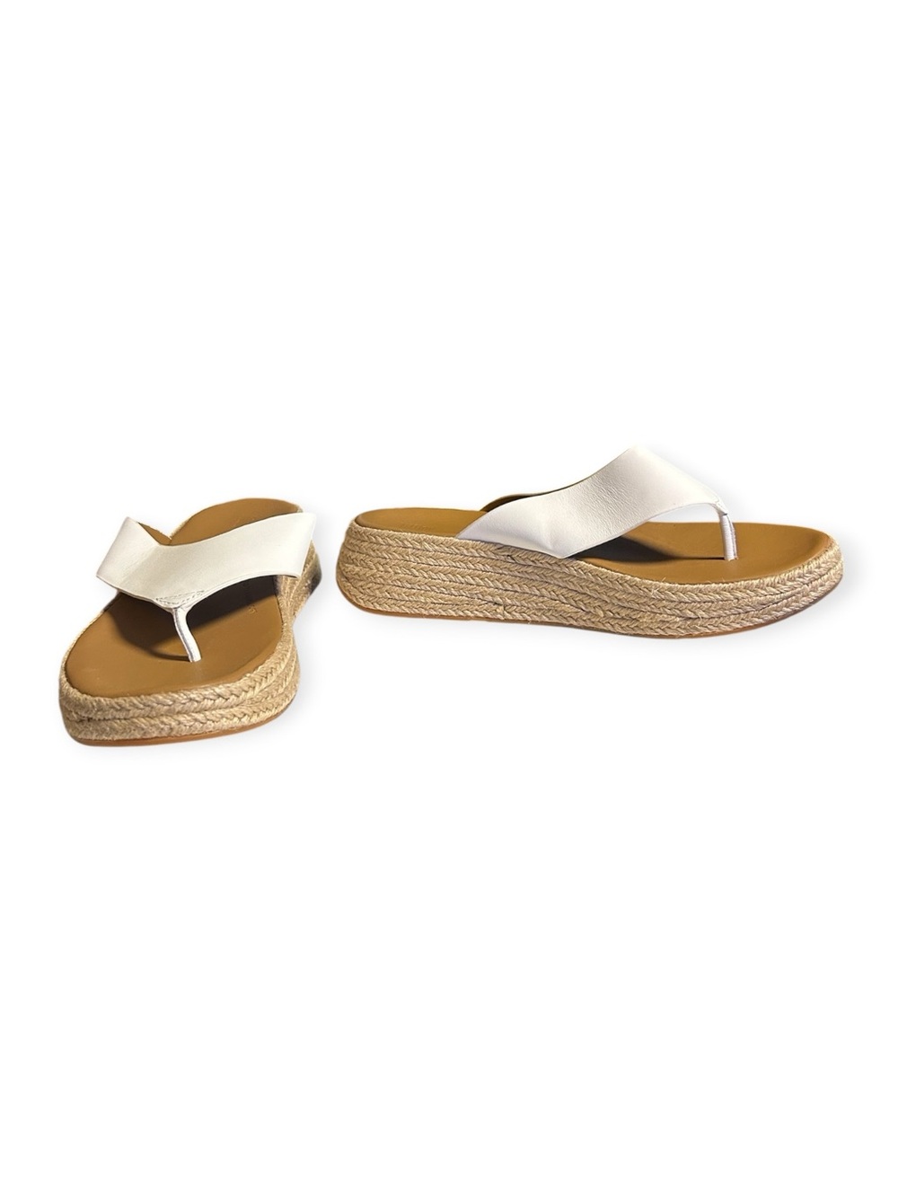 FitFlop F-Mode Espadrille Leather Flatform Toe-Post Sandals White Size 8